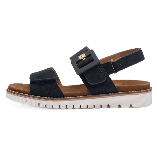 Ara - Sandali comodo in pelle scamosciata blu con fibbia.
