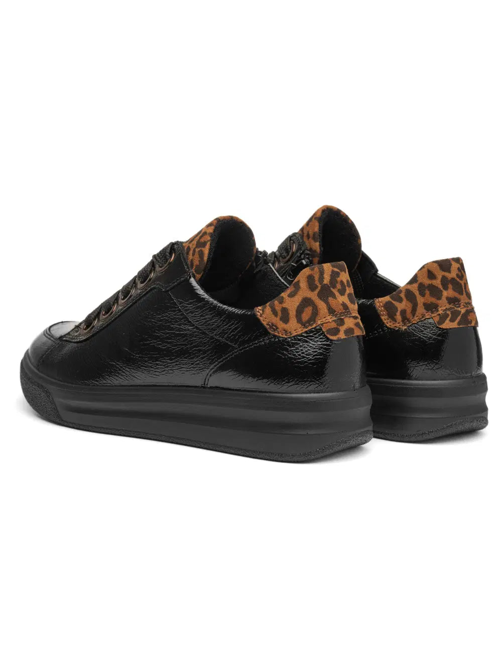Ara - Sneakers in vernice nera con leopardato.