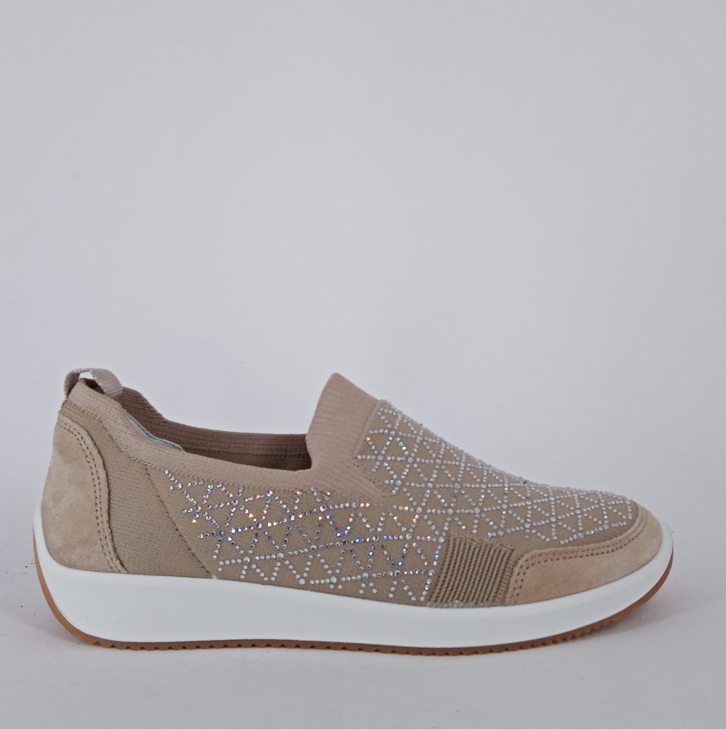 Ara - Mocassino stretch brillantinato beige.