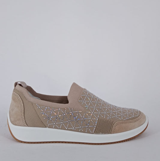 Ara - Mocassino stretch brillantinato beige.