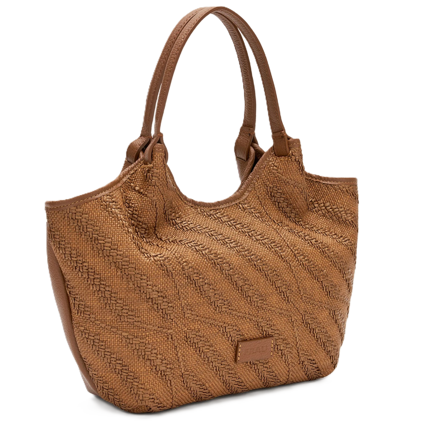 Frau - Borsa in rafia color cognac con profili in pelle.