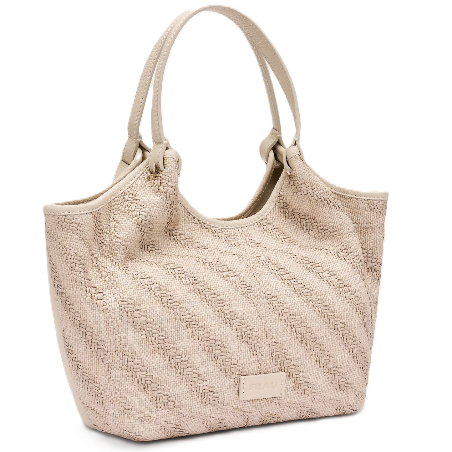 Frau - Borsa in rafia color crema con profili in pelle.