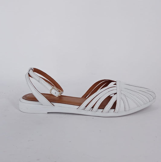 Frau- Ballerina a ragnetto in pelle bianca.