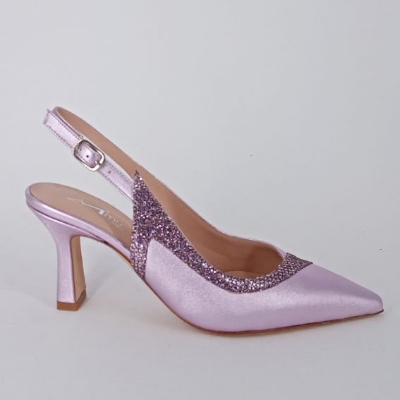 Musella . Decolletè slingback in pelle color lilla.