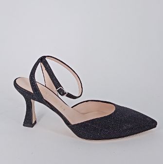 Melluso . Decolèttè slingback in tessuto lurex nero.