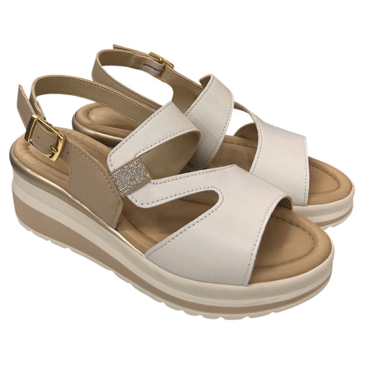 VALLEVERDE - Sandalo in pelle bianca e beige.