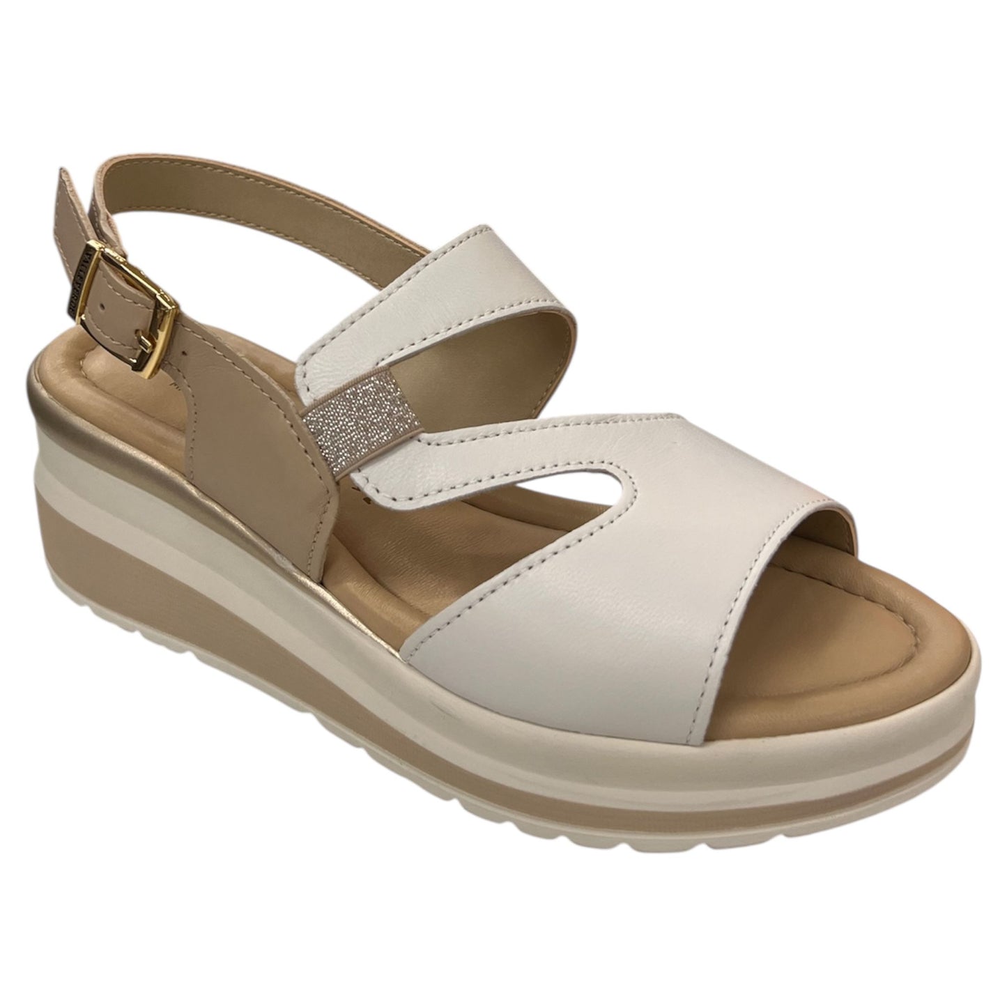 VALLEVERDE - Sandalo in pelle bianca e beige.