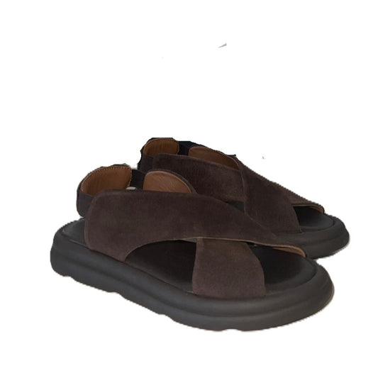 Bueno - Sandalo comodo in camoscio marrone.