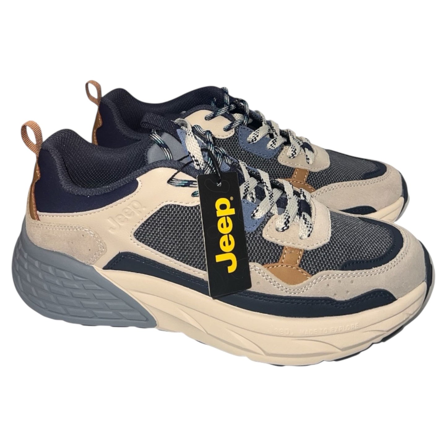 Jeep - Sneakers uomo in tessuto e pelle beige e blu.
