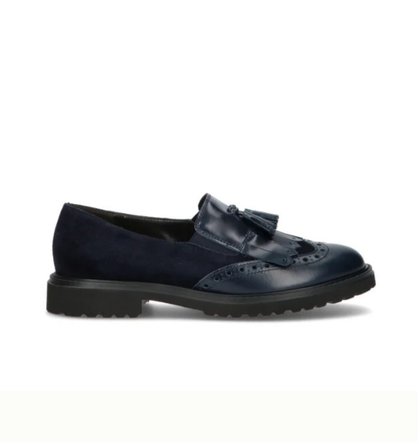Cinzia Valle - Mocassino in camoscio e pelle blu.