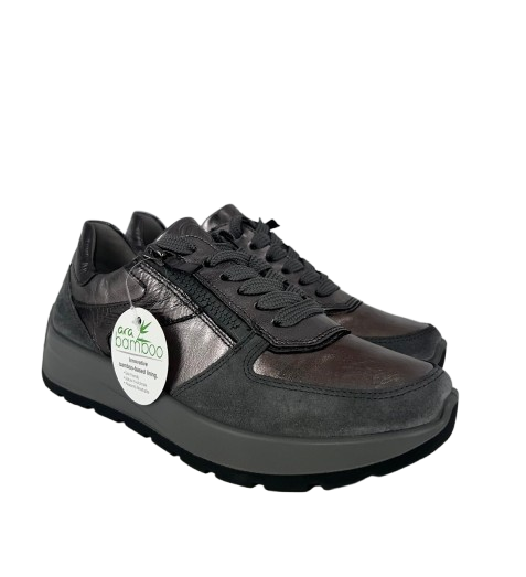 Ara - Sneakers donna in pelle grigia con cerniera laterale.