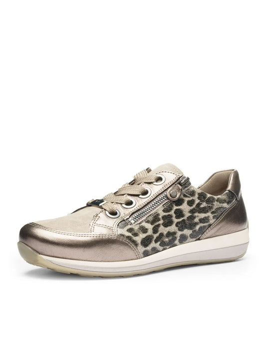Ara - Sneaker donna in pelle beige con animalier.