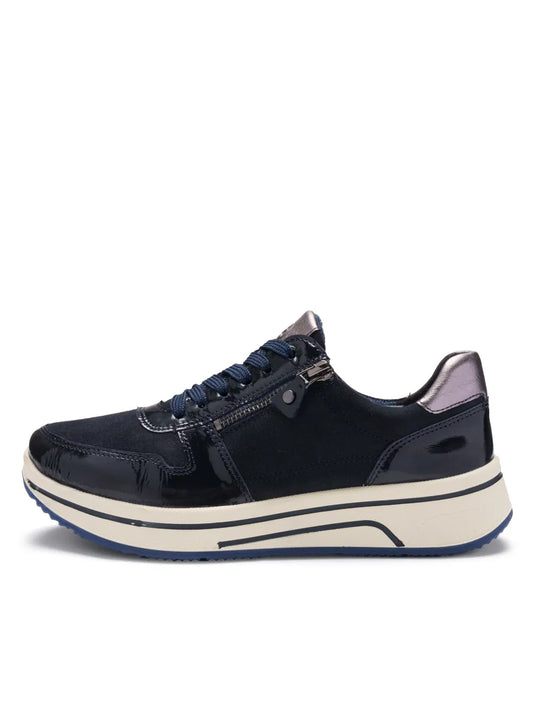 Ara - Sneakers in pelle e camoscio blu con zip.