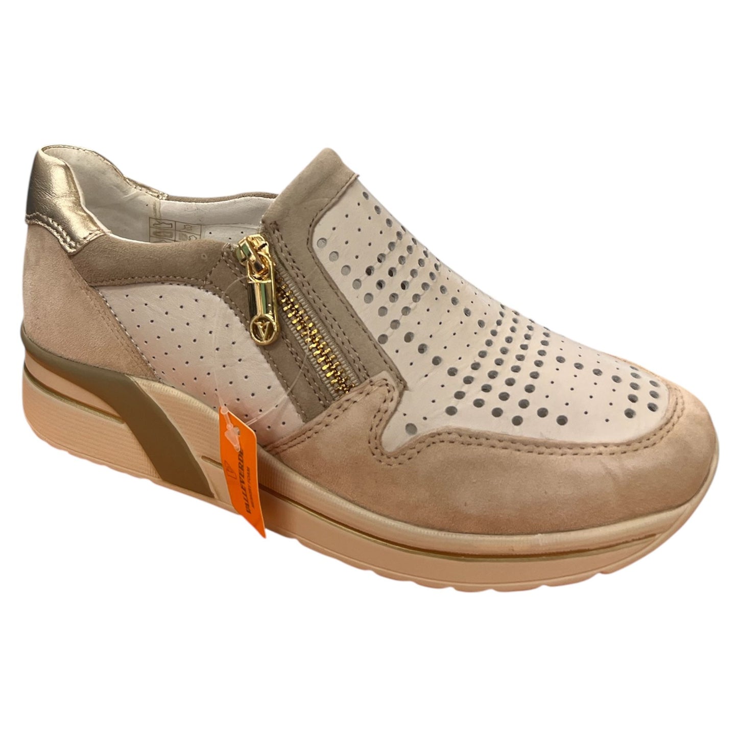 VALLEVERDE - Sneakers donna in camoscio e pelle bianca e beige