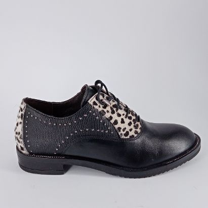 CAFENOIR . Scarpa nera allacciata con riporti animalier 50%