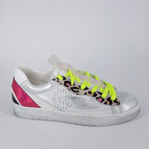 CROMIER . Sneakers in pelle bianca argento e fuxia -50%