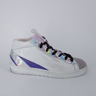 CROMIER - Sneaker in pelle bianca glicine e glitter - 30%