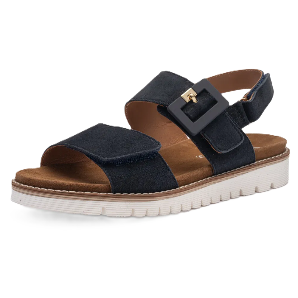Ara - Sandali comodo in pelle scamosciata blu con fibbia.