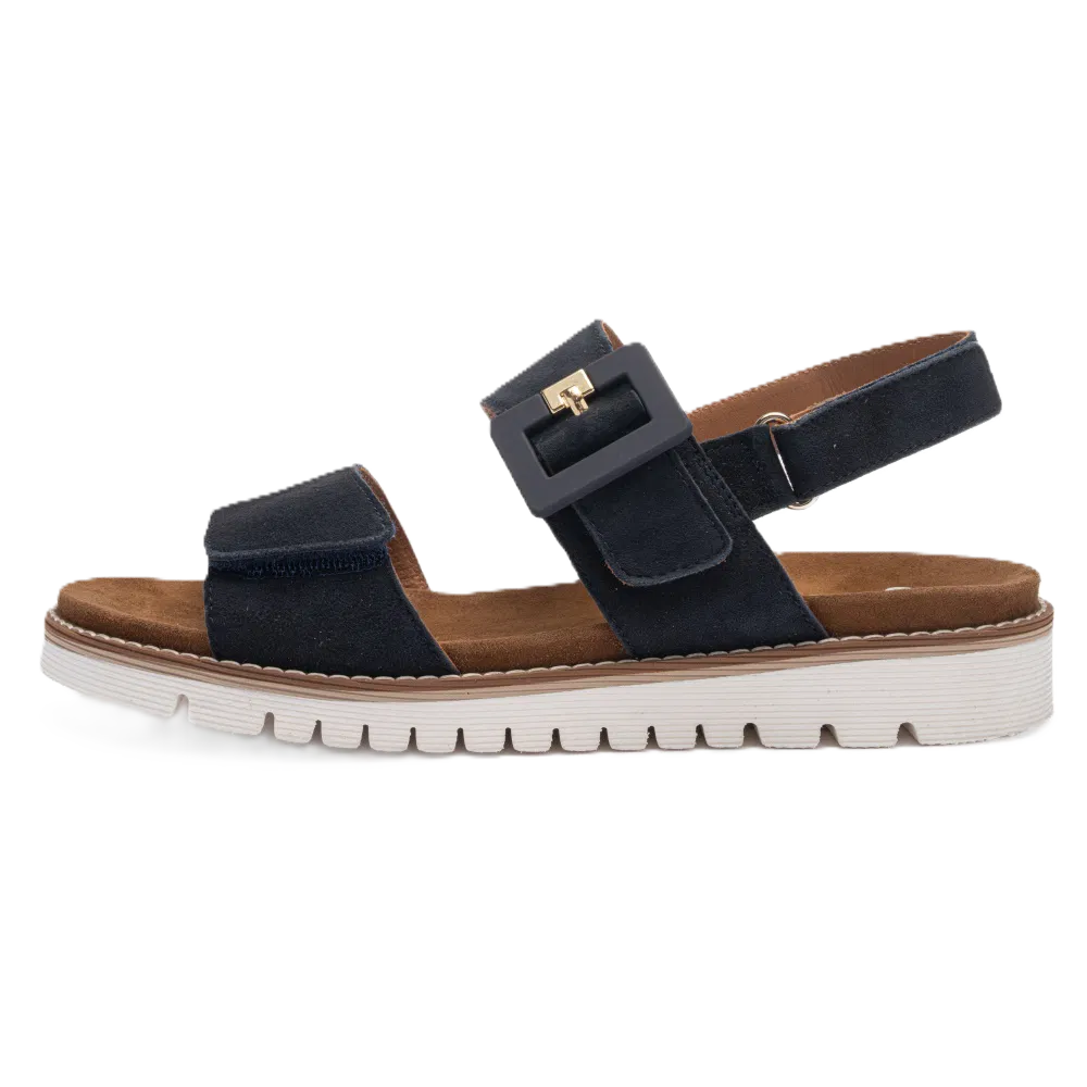 Ara - Sandali comodo in pelle scamosciata blu con fibbia.