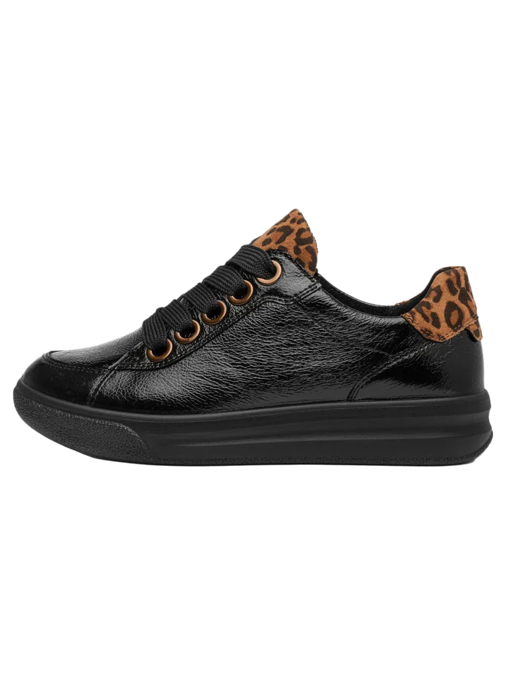 Ara - Sneakers in vernice nera con leopardato.