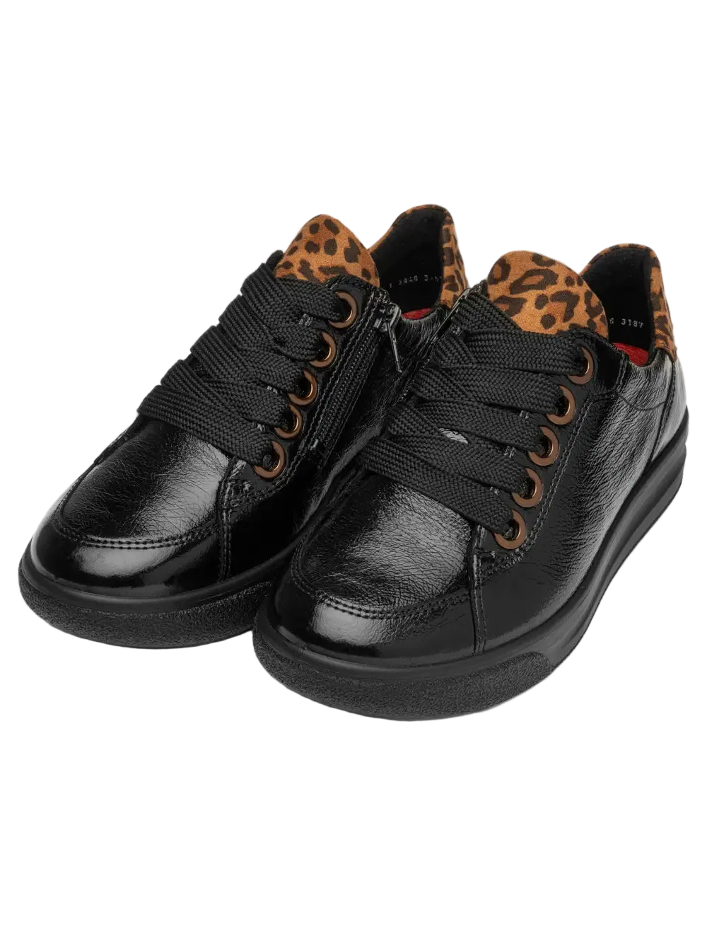 Ara - Sneakers in vernice nera con leopardato.