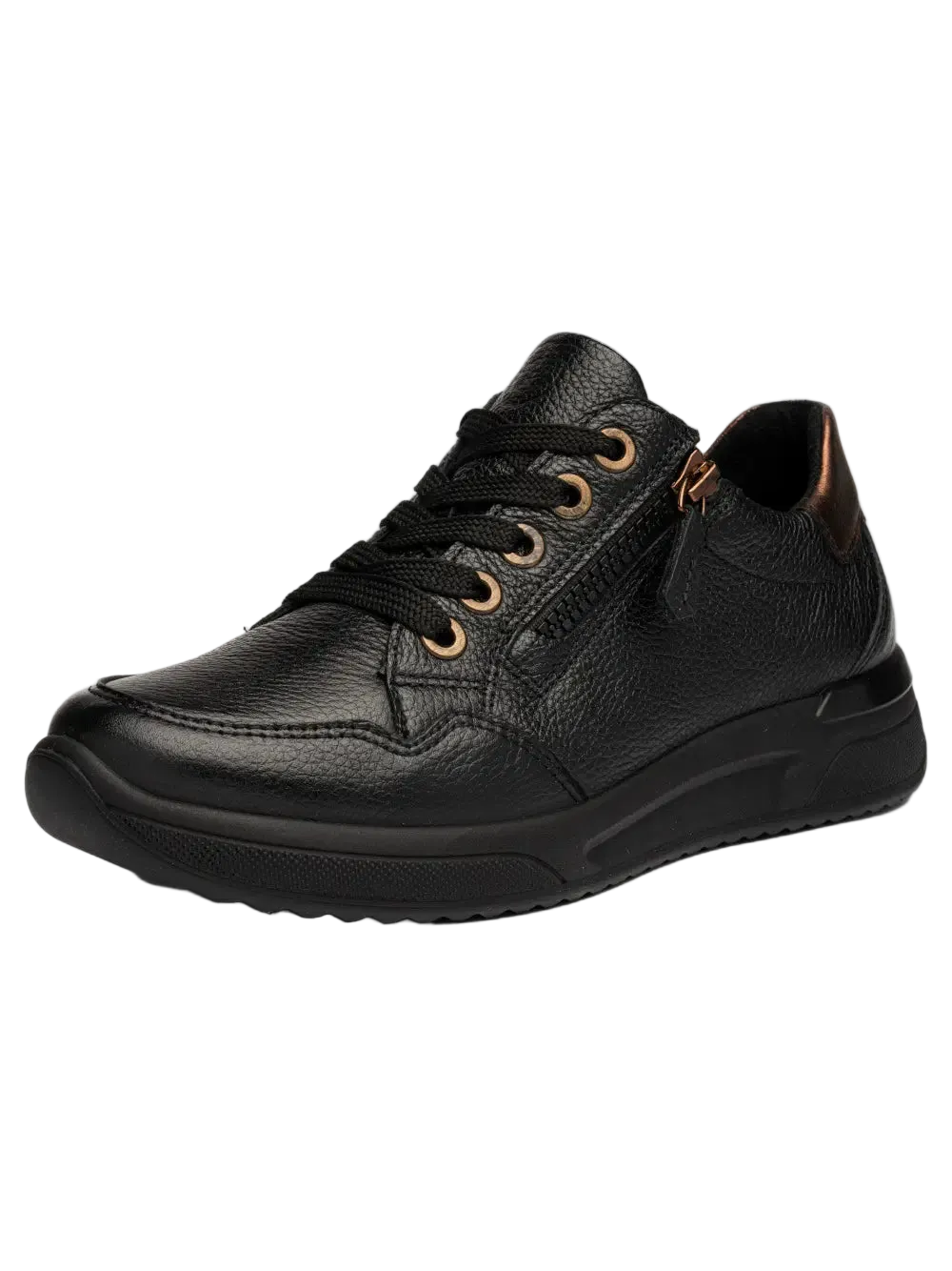 Ara - Sneakers in pelle nera con riporto dorato