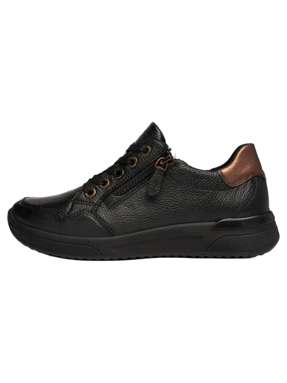 Ara - Sneakers in pelle nera con riporto dorato