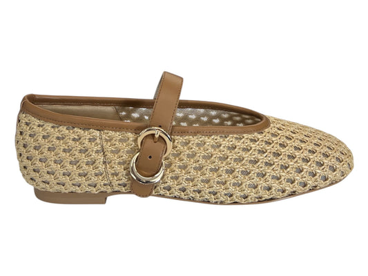 Frau - Ballerina con tomaia traforata color paglia con cinturino.