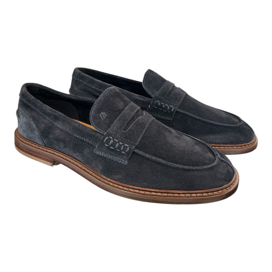 Frau - Mocassino uomo in pelle scamosciata blu con suola in cuoio.