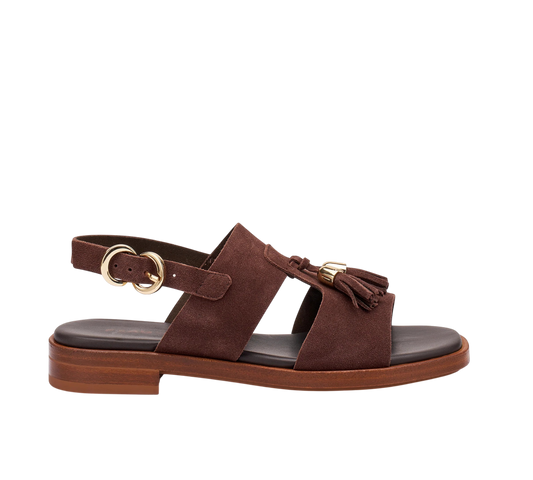 Frau - Sandali in camoscio marrone con nappine.