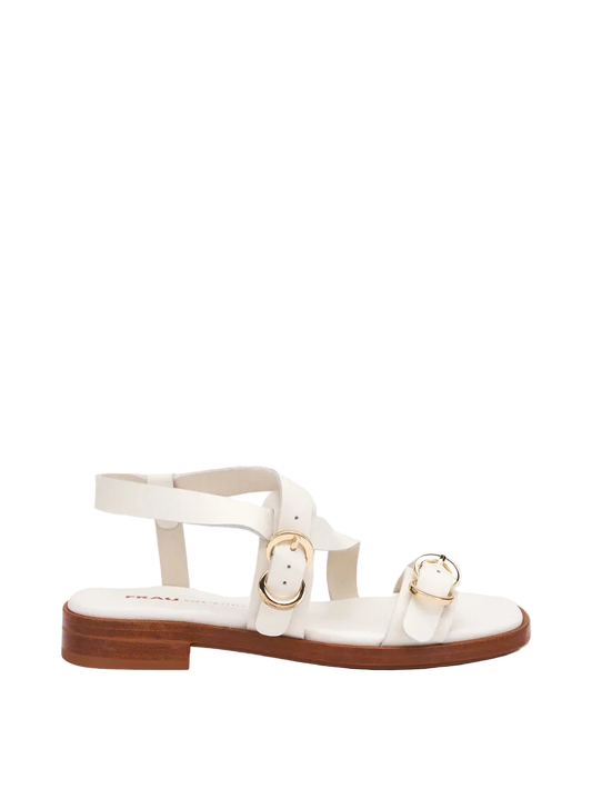 Frau - Sandalo in pelle bianca con doppia fibbia.