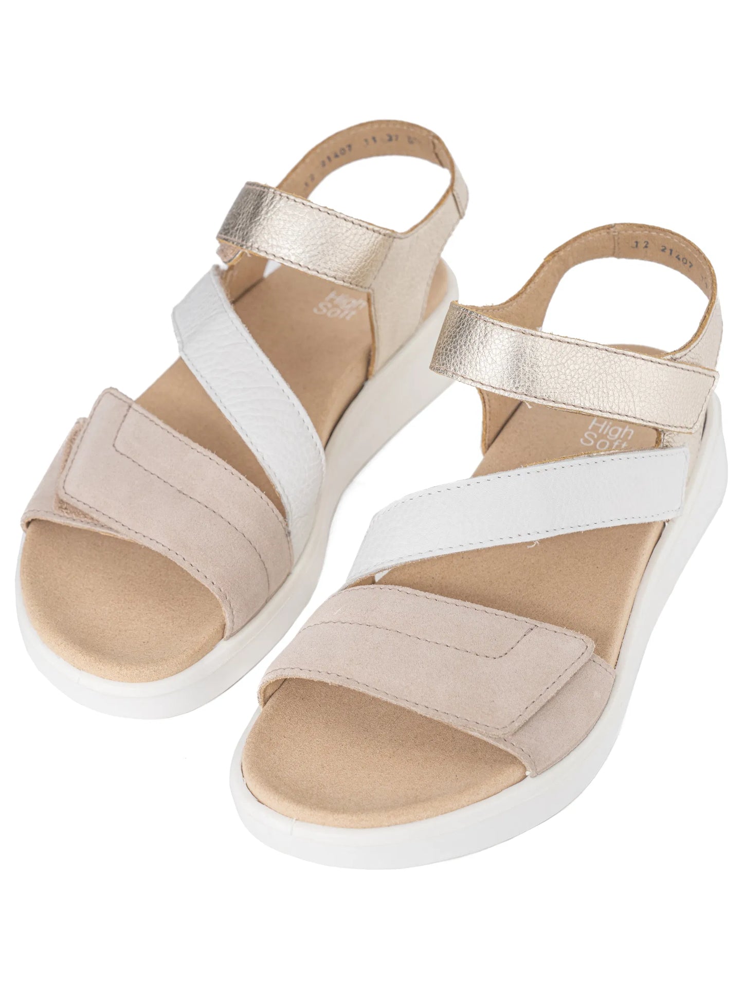 Ara - Sandali comodo in pelle  bianca e beige.
