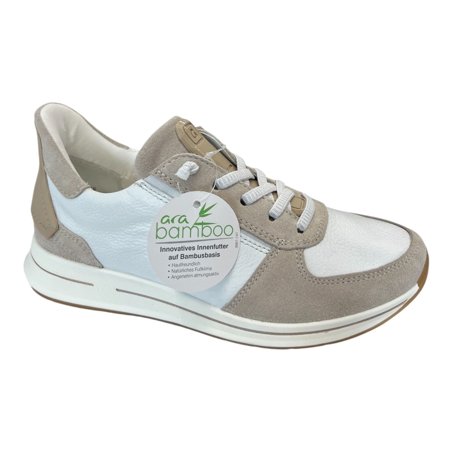 ARA - Sneakers donna in pelle bianca con inserti in beige.