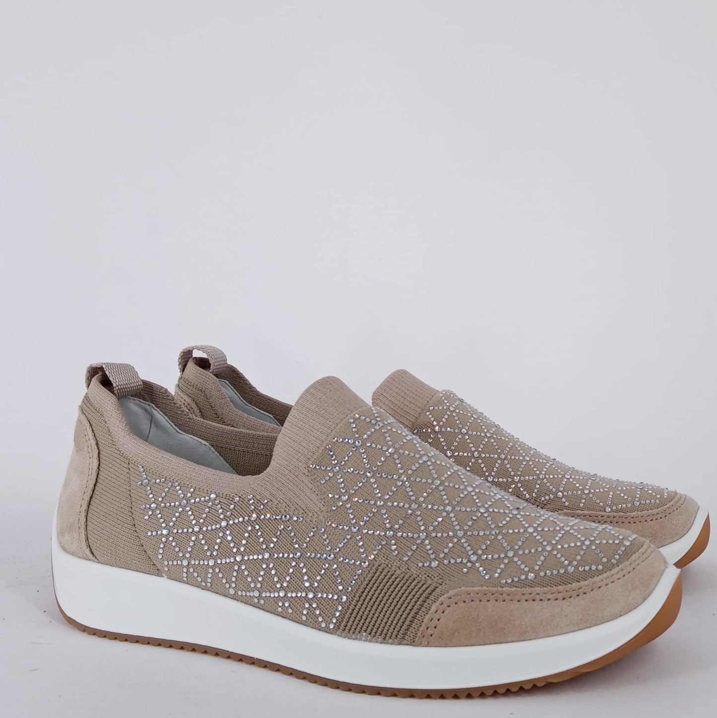 Ara - Mocassino stretch brillantinato beige.