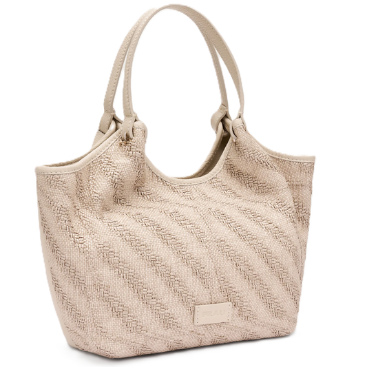 Frau - Borsa in rafia color crema con profili in pelle.