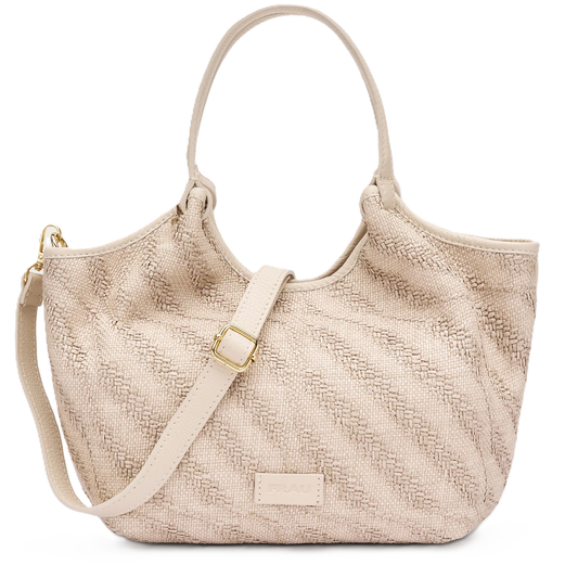 Frau - Borsa in rafia color crema con profili in pelle.