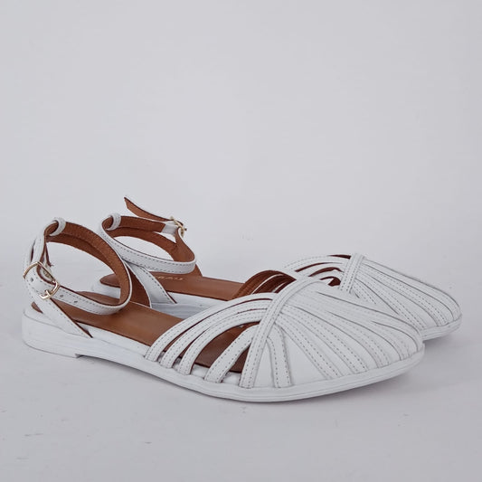 Frau- Ballerina a ragnetto in pelle bianca.