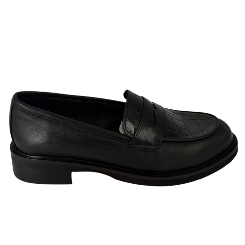 CNQ5 - Mocassino in pelle stampato cocco nero.