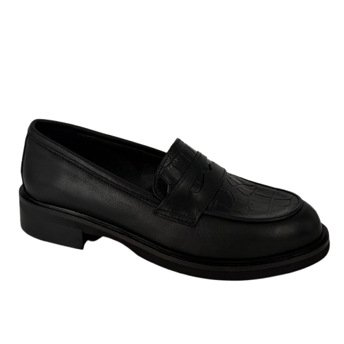 CNQ5 - Mocassino in pelle stampato cocco nero.