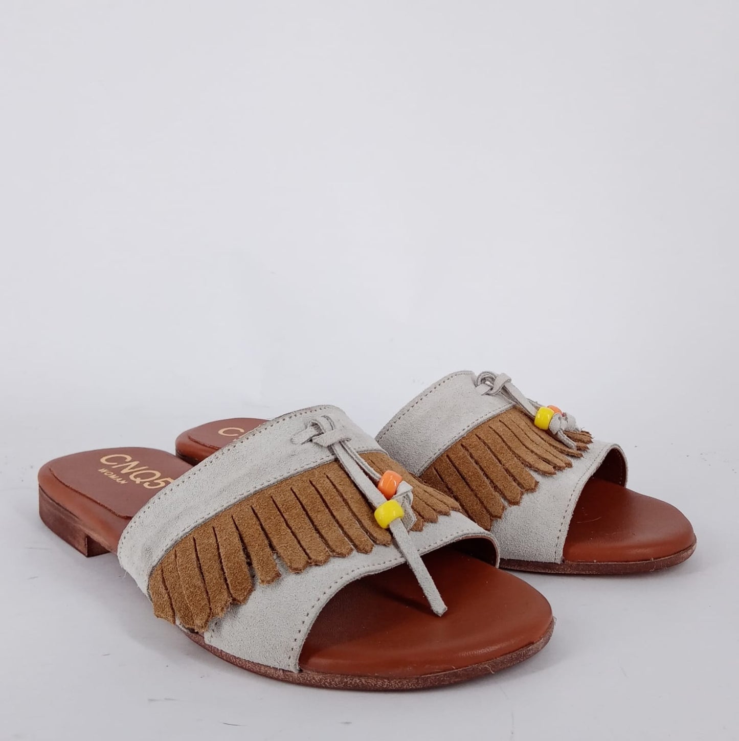 MRC -Ciabatta fashion donna in camoscio con frange.