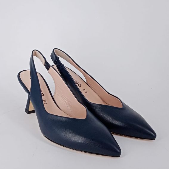 Melluso . Decollètè slingback in pelle blu.