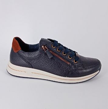Ara - Sneakers in pelle blu  con riporti marrone .