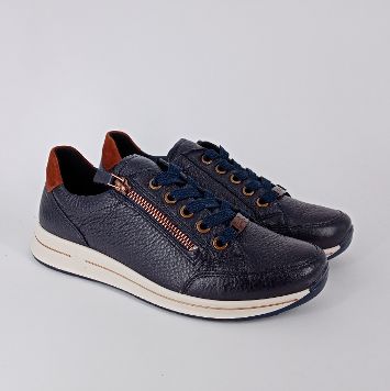 Ara - Sneakers in pelle blu  con riporti marrone .