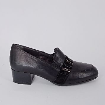 Melluso- Scarpa donna comoda in pelle nera con strass.