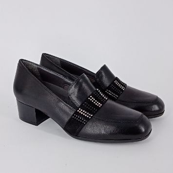 Melluso- Scarpa donna comoda in pelle nera con strass.