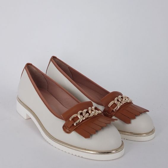 Cinzia Valle -Ballerina  Mocassino in pelle panna e cuoio.