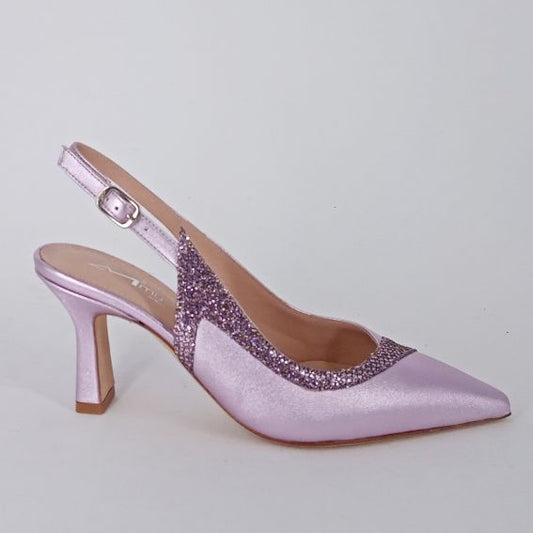 Musella . Decolletè slingback in pelle color lilla.