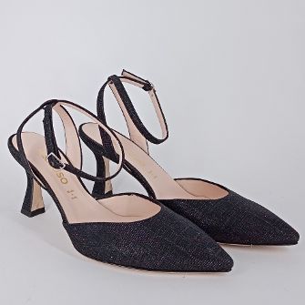 Melluso . Decolèttè slingback in tessuto lurex nero.