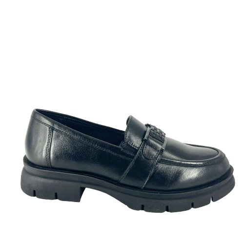 Melluso - Mocassino in pelle nera con accessorio.