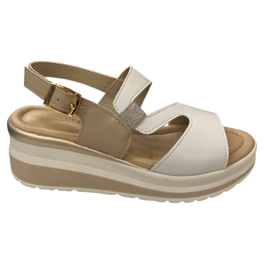 VALLEVERDE - Sandalo in pelle bianca e beige.